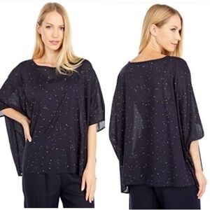 NWT Eileen Fisher S/P M/P Voile Splatter Box Top Ink Blue Polka Dot $148 Draped